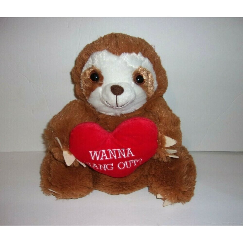 Goffa Brown White Plush Sloth Red Heart Wanna Hang Out Stuffed Animal 11" NWT